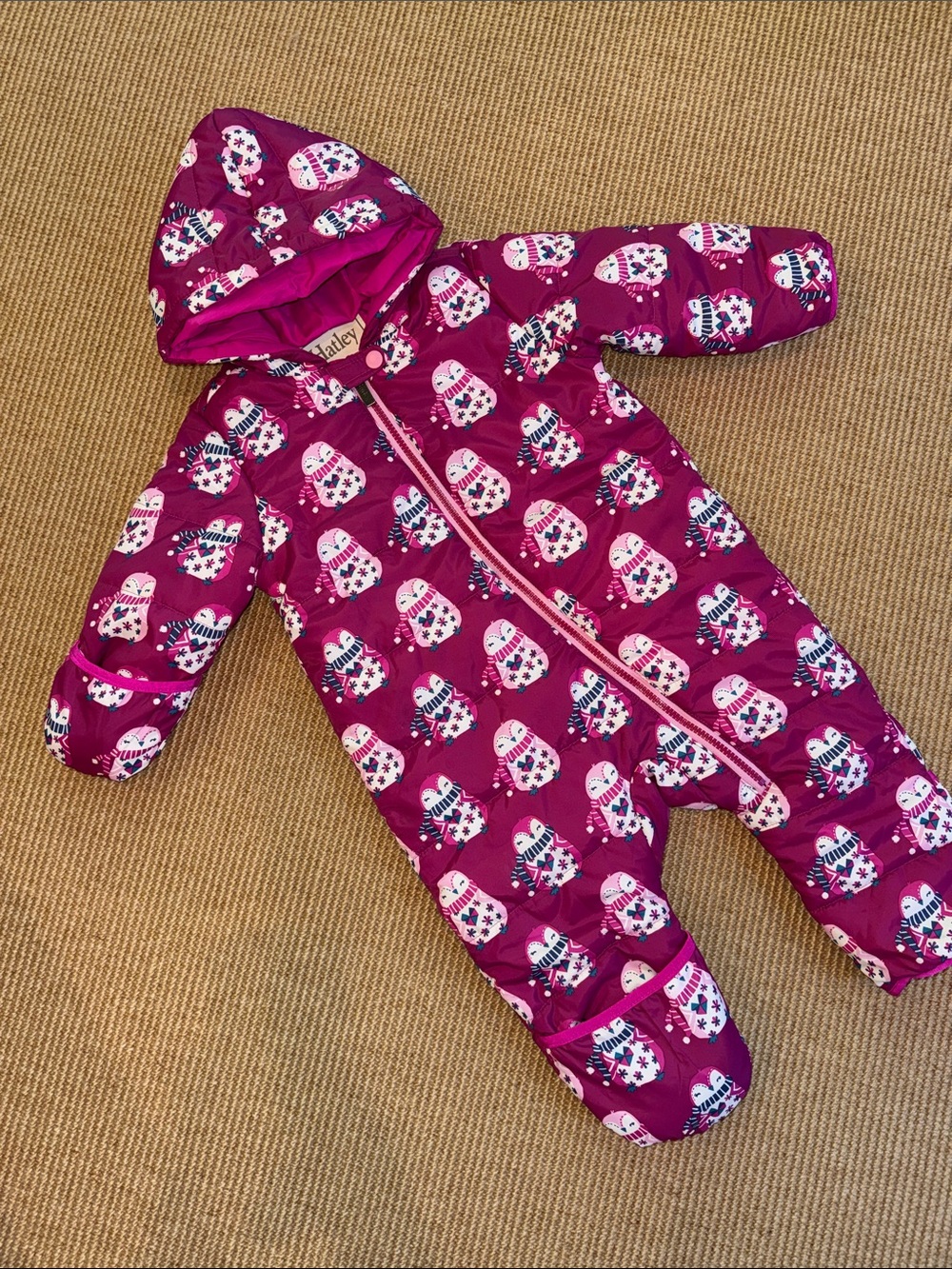 Hatley Girls Pink Penguin One Piece Puffer Snowsuit 18-24M